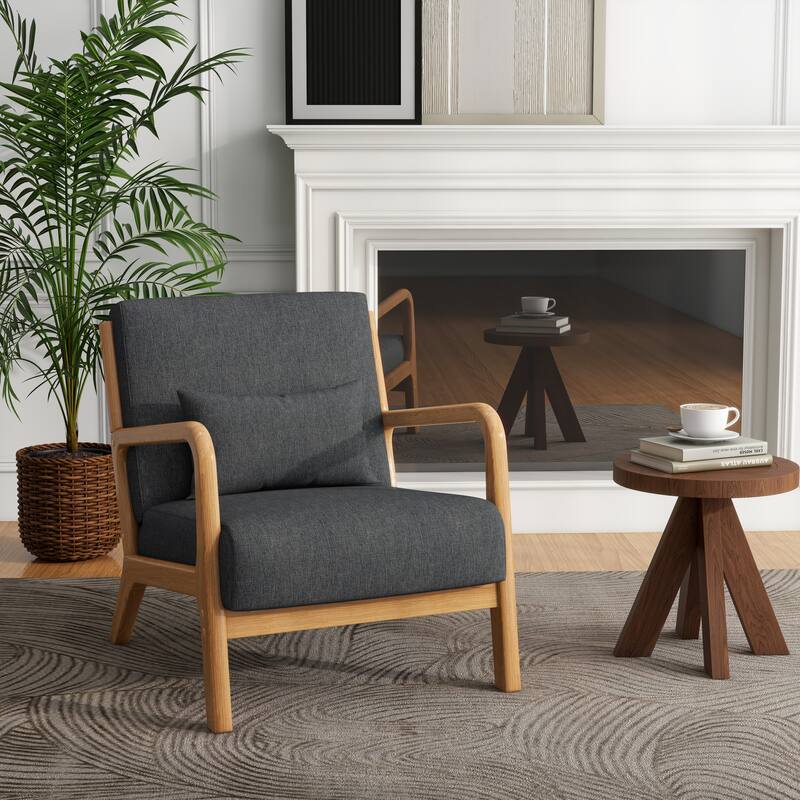 Mid-Century Modern Upholstered Accent Chair with Wood Frame