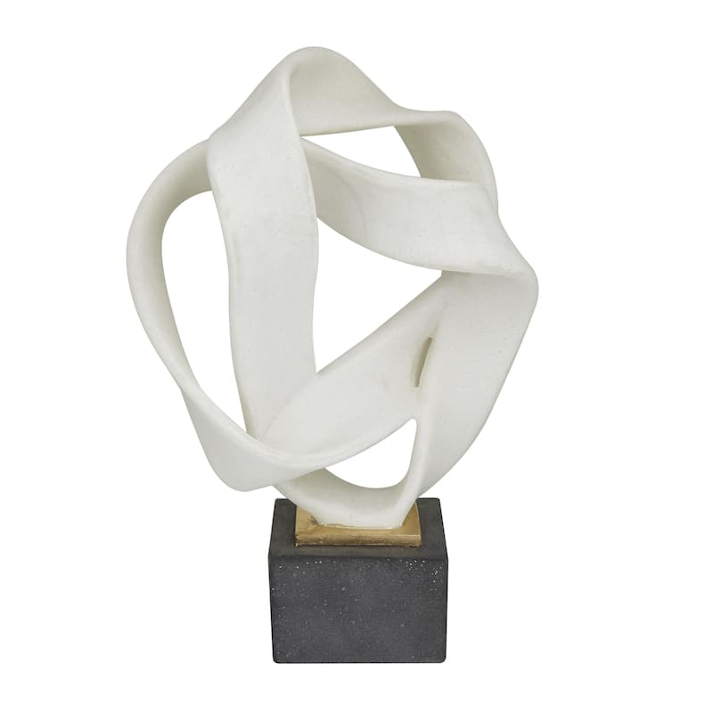 Polystone Abstract Decorative Sculpture with Black Base - White - Roche River Decor - White - 11"W, 17"H