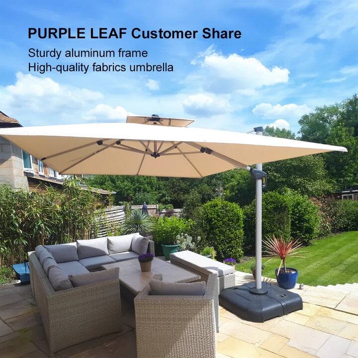 PURPLE LEAF 9 x 12ft Outdoor Rectangle Large Cantilever Umbrella with Base