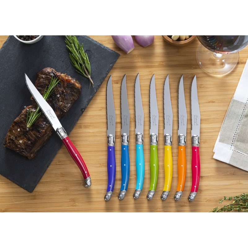 French Home Set of 8 Laguiole Steak Knives, Rainbow Colors - Silver