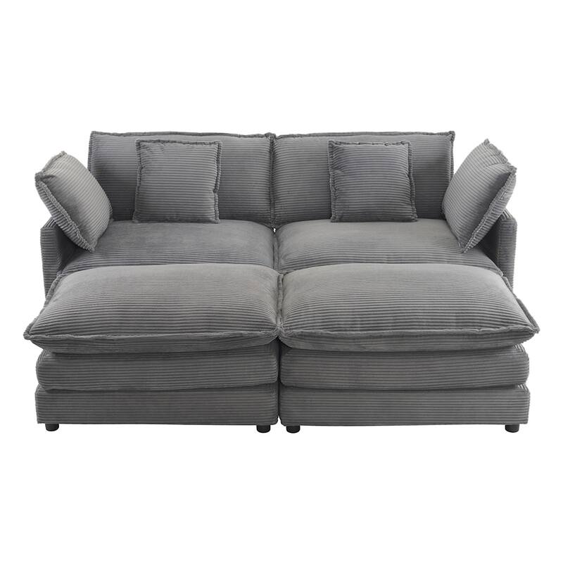 75.6" Compact L-Shape Sectional, Corduroy Modular Sofa with Pockets
