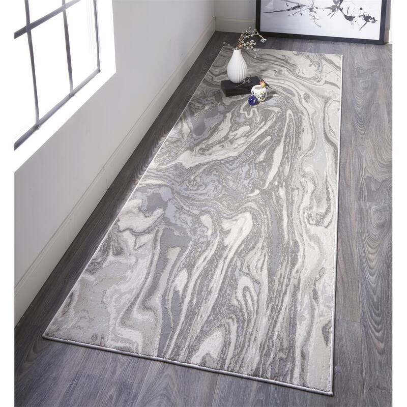 Alexander Abstract Watercolor Rug, Silver Gray/Ivory, Area Rug