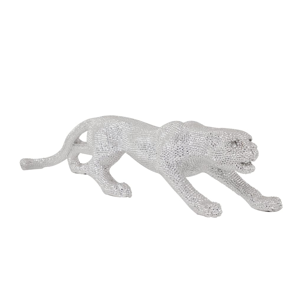 Polystone Leopard Floor Decorative Sculpture with Carved Faceted Diamond Exterior - Silver or Black - Roche River Decor
