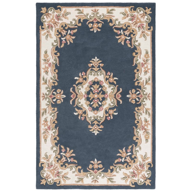 SAFAVIEH Handmade Aubusson Hale Traditional Wool Rug. - 6' Square - Dark Blue/Ivory