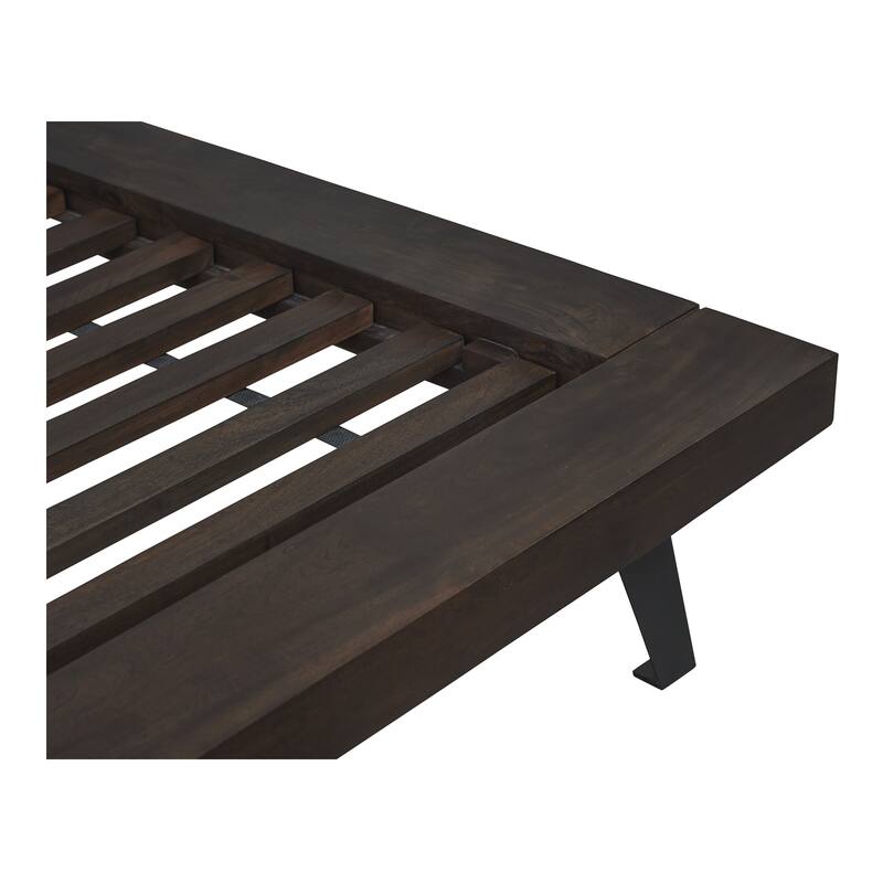 NADAAL STUDIOS Sterling Brown Solid Acacia Queen Platform Bed with Organic Edge Headboard and Steel Legs