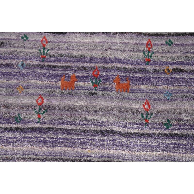 Hand Knotted Oriental 100% Wool Carpet Tribal Stripe Purples Gabbeh Area Rug - 8' 3'' X 5' 2''