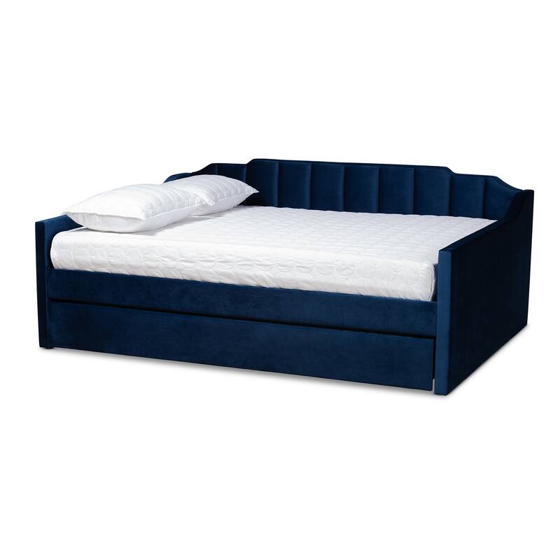 Lennon Modern and Contemporary Velvet Fabric Daybed with Trundle - Navy - Queen