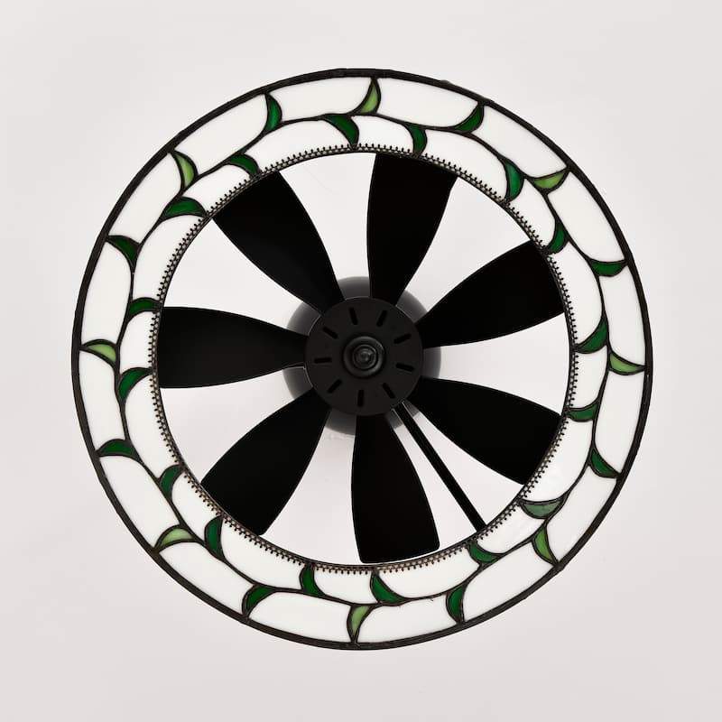 Jorga 6-light Tiffany Glass Fandelier Lighted Ceiling Fan Butterfly Design Remote Control - White-MultiColor