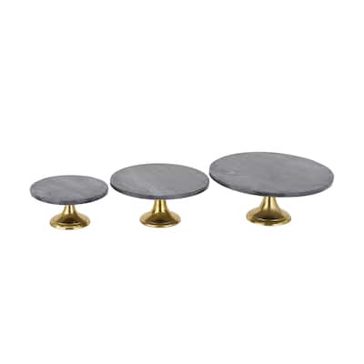 Aluminum Metal Cake Stand with Gold Base - Set of 3 Black - Roche River Decor