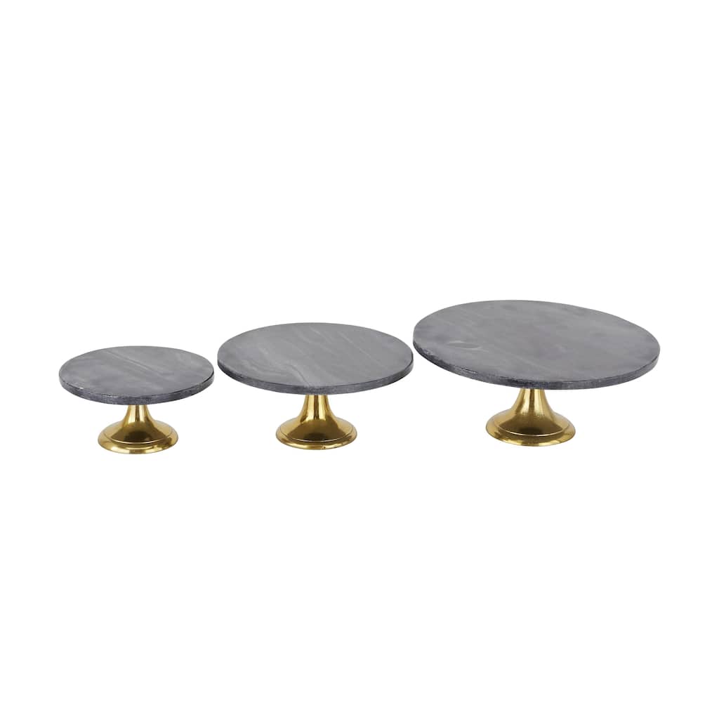 Aluminum Metal Cake Stand with Gold Base - Set of 3 Black - Roche River Decor