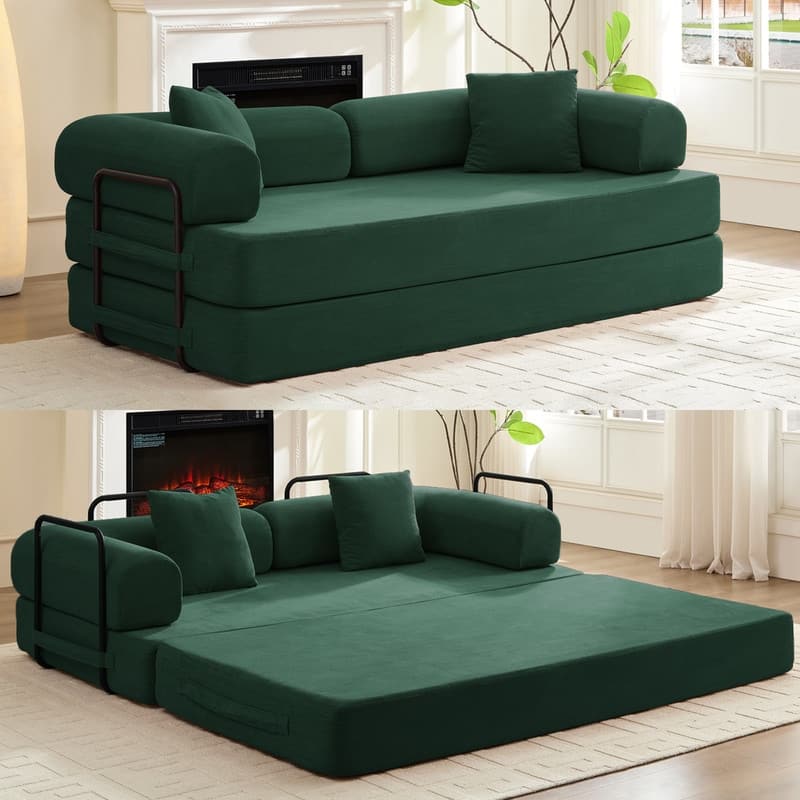 Mixoy Convertible Pull Out Sleeper Sofa Bed with Movable armrest,Folding Mattress Couch,Removable Washable Floor Sofa Bed - 78.7"L x 37.8"W x 30.3"H - GREEN