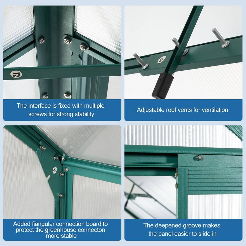 GDF Studio - Laussat Outdoor Aluminum Polycarbonate Greenhouse with Raised Base and Walk-In Design