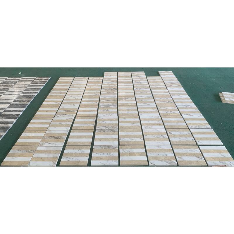 Roomfitters Waterjet Marble Tile for Floor and Wall, Polished Natural Stone, Genuine Marble, 4-Piece Boxe, White Gold