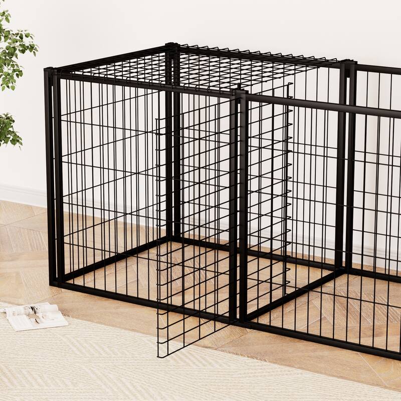 63" Iron Dog Crate with Top Cover, Dog Kennel for Small Medium Dogs