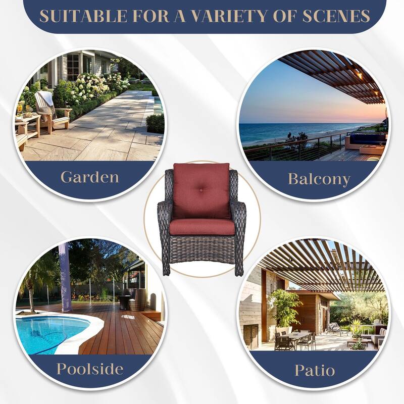 Outdoor Rattan Chair with Coffee Table and Ottoman