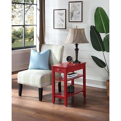Three Tier End Table with Hidden Storage Drawer and Open Shelves, Compact Transitional Side Table for Living Room Storage - 23.5