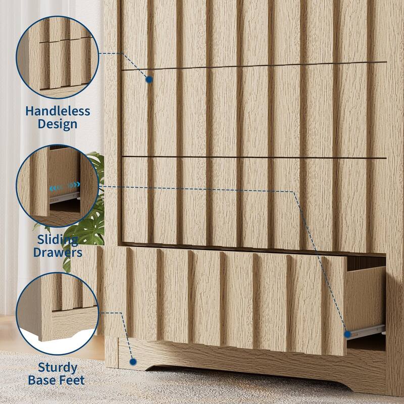 5/6/8 Drawer Fluted Dresser for Bedroom, Modern Chest of Drawers with Handlels