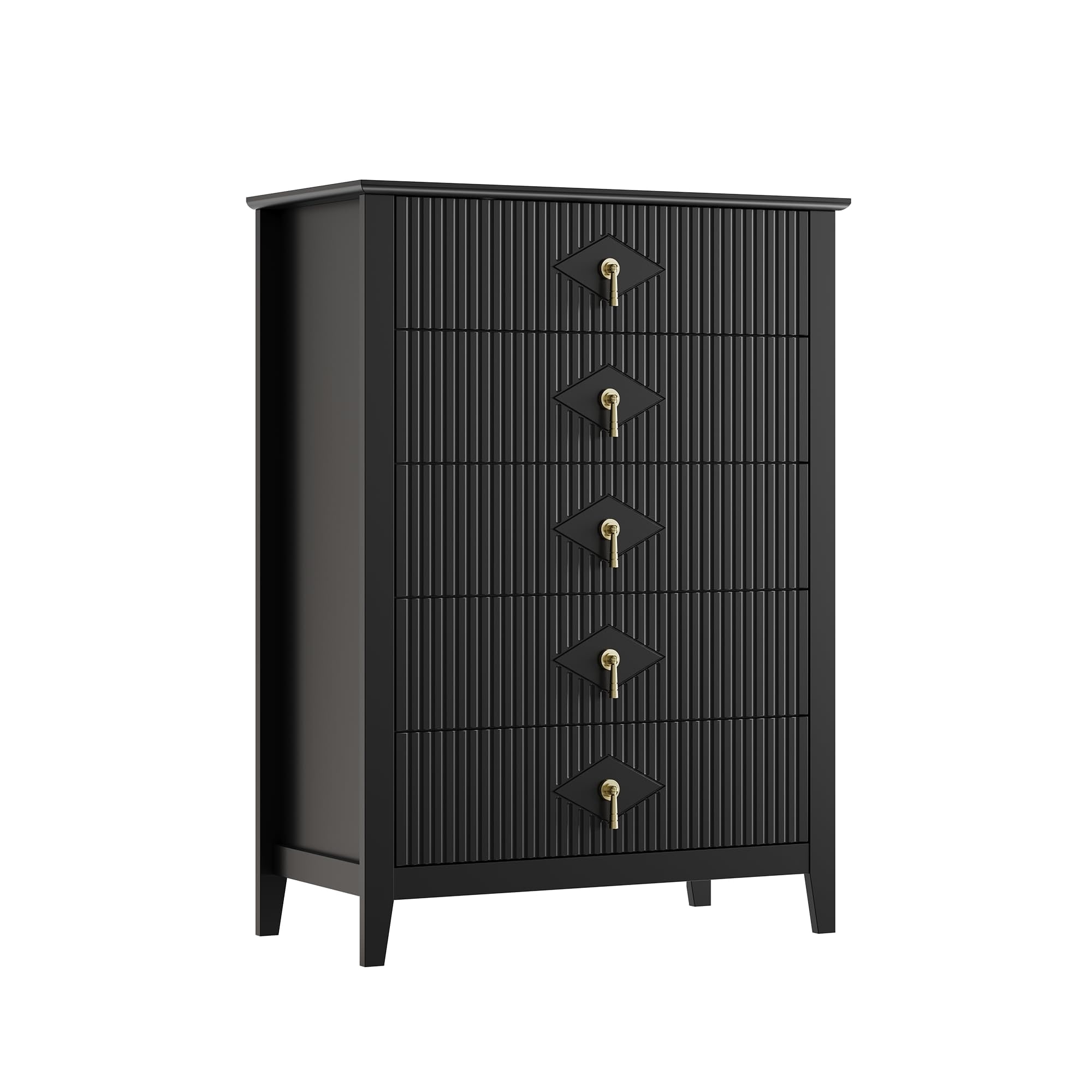 Wood Fluted Dresser, Modern Chest Storage Organizer Cabinet for Living Room Hallway Entryway