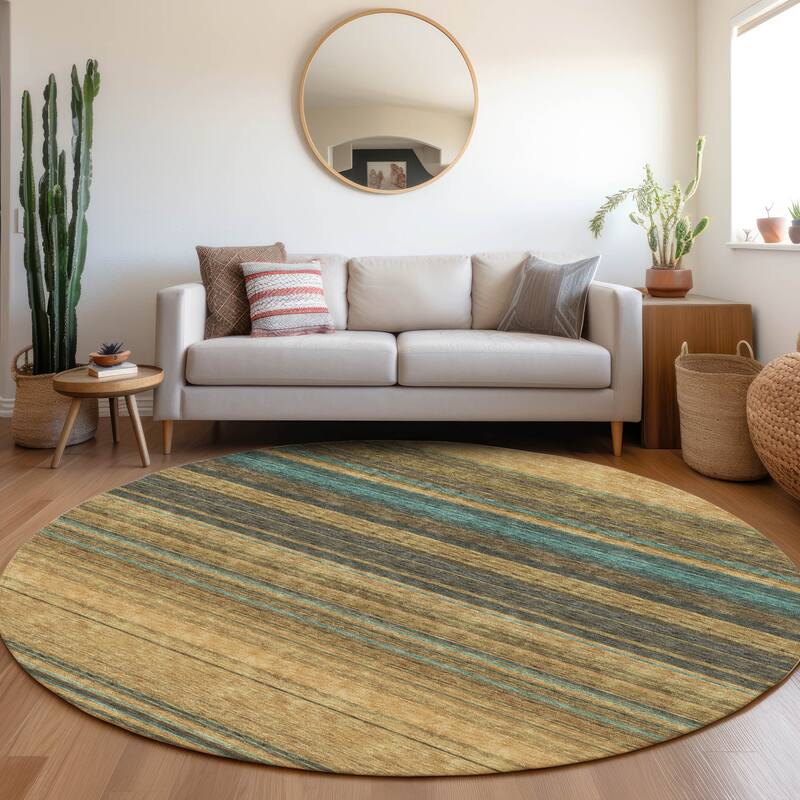 Premium Washable Super Soft Modern Stripes Mayfield Rug - Wheat - 8' x 8'