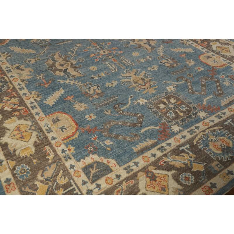 Hand Knotted Oriental 100% Wool Carpet Transitional All-Over Navy Blue & Blues Oushak Area Rug - 10' 1'' X 7' 11''