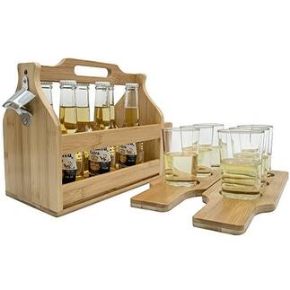 Sorbus Wooden Bottle Caddy with Opener & Sampler Boards 6-Pack