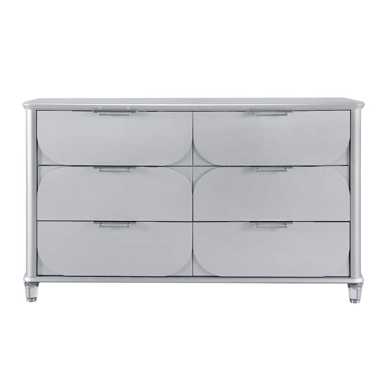 HomeRoots 63" Silver Wood Six Drawer Double Dresser