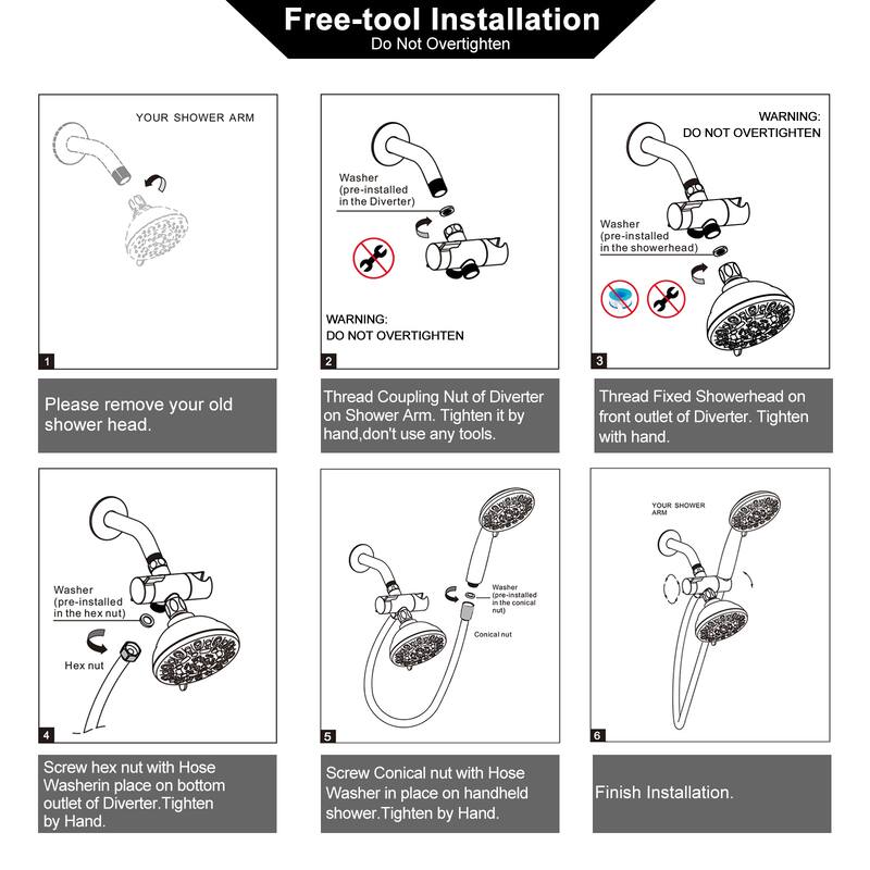 WOWOW 7-Spray 4.5 in. Dual Shower Head and Handheld Shower Head