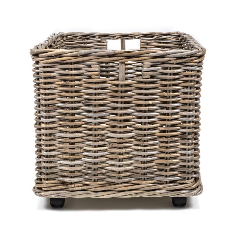 happimess Yael Coastal Hand-Woven "STORAGE" Rattan Basket with Wheels and Handles, Kubu Gray