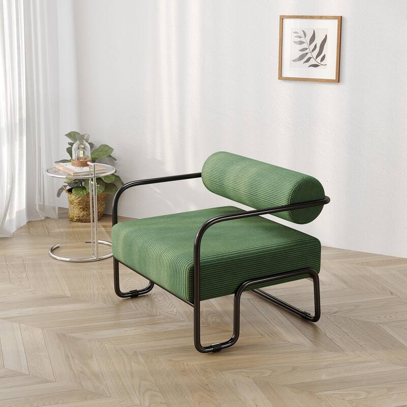 Living Room Iron Accent Chair,Corduroy Upholstered Arm Chair - Dark Green