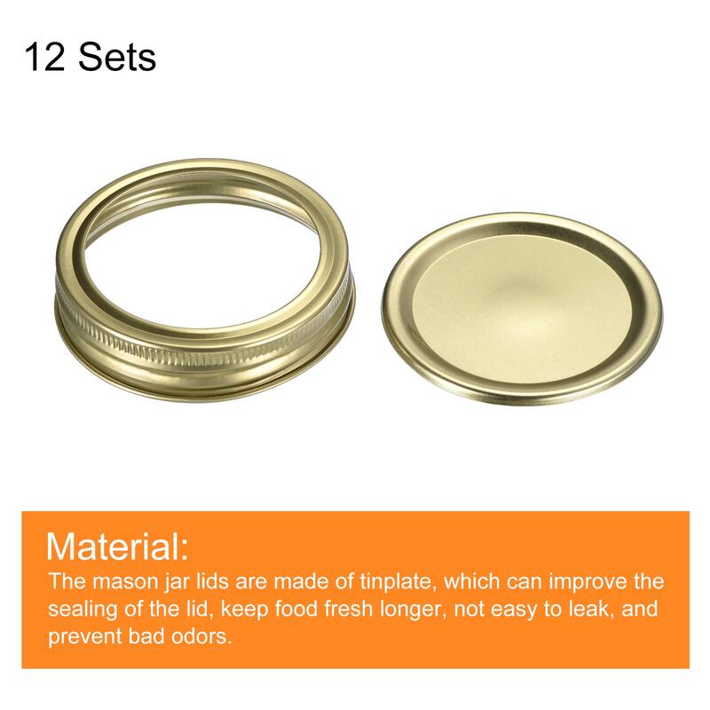 Canning Lids, 12 Sets - Tinplate Split-Type Mason Jar Lids and Bands