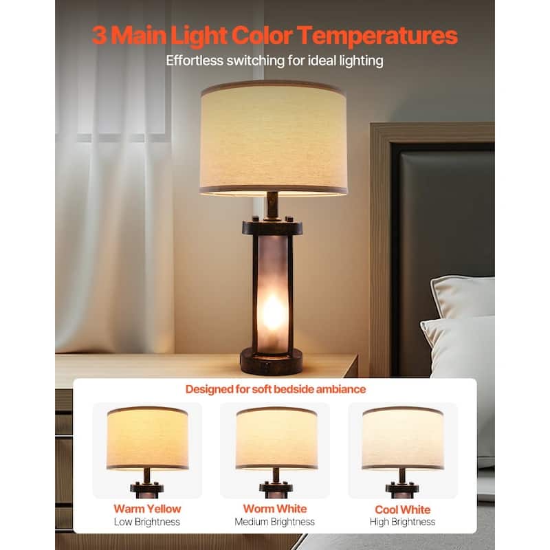Set of 2 White-Black Table Lamp with Dual Lights USB-C, USB and AC Ports - 24.2 x 12.6 x 12.6 in