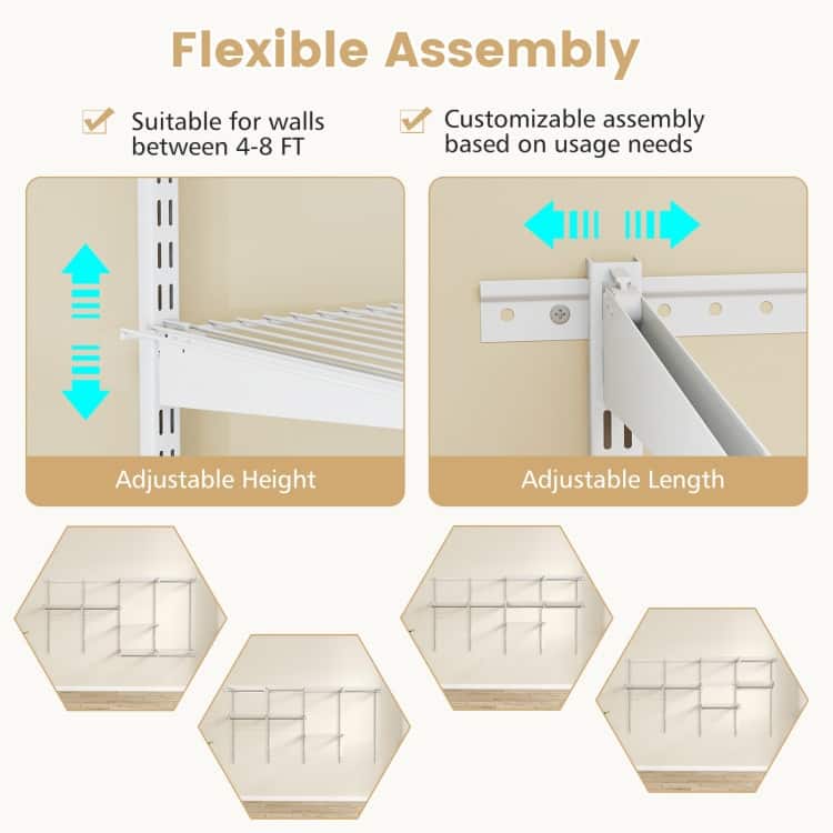 Metal and PP Adjustable Closet Organizer with Shelves and Rods - 96" L x 47.5" H