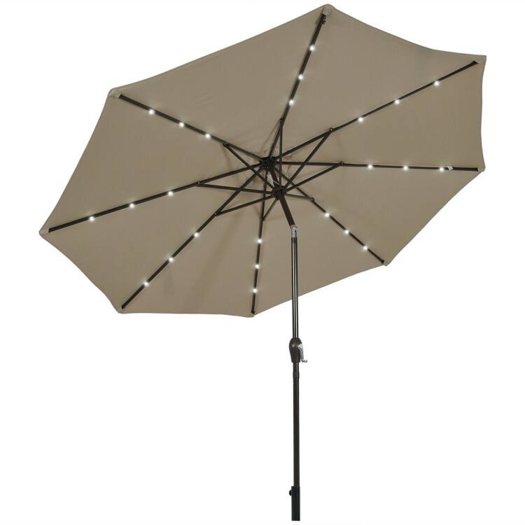 10' Solar LED Lighted Patio Market Umbrella Shade Tilt Adjustment Crank - Tan