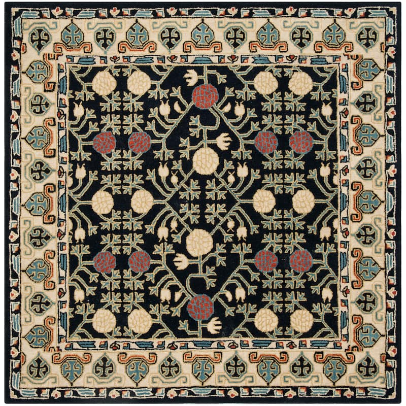 SAFAVIEH Handmade Heritage Whirwind Traditional Oriental Wool Rug - 6' Square - Navy/Ivory