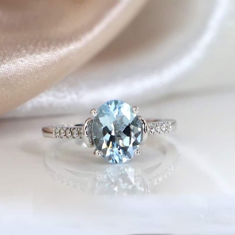 Auriya 1 1/5ct Fancy Oval Aquamarine and Diamond Engagement Ring 1/6ctw 14k Gold