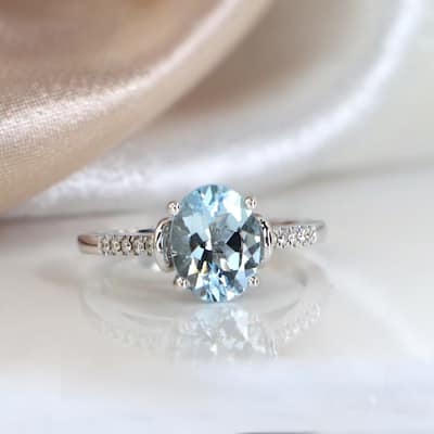 Auriya 1 1/5ct Fancy Oval Aquamarine and Diamond Engagement Ring 1/6ctw 14k Gold