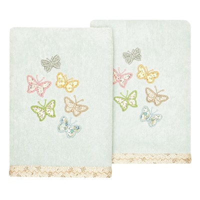 Authentic Hotel and Spa 100% Turkish Cotton Mariposa 2PC Embellished Hand Towel Set