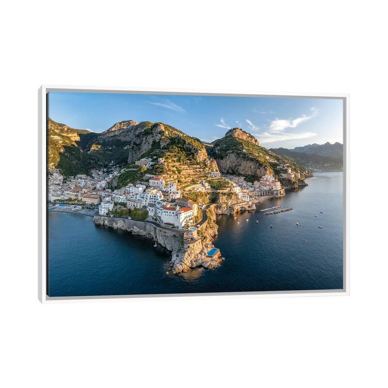 iCanvas "View Of The Amalfi Coast With The Towns Amalfi And Atrani, Gulf Of Naples, Italy" by Jan Becke Framed Canvas Print - White - 32x48