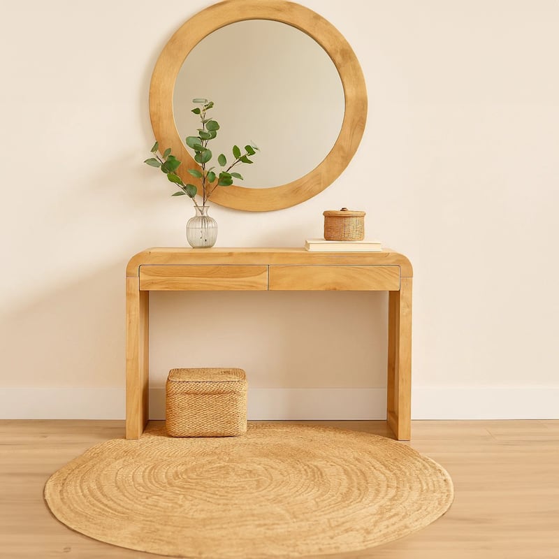 Arlow Console Table 43" Wide Top Handcrafted Natural Brown Acacia Wood Dual Drawer Storage