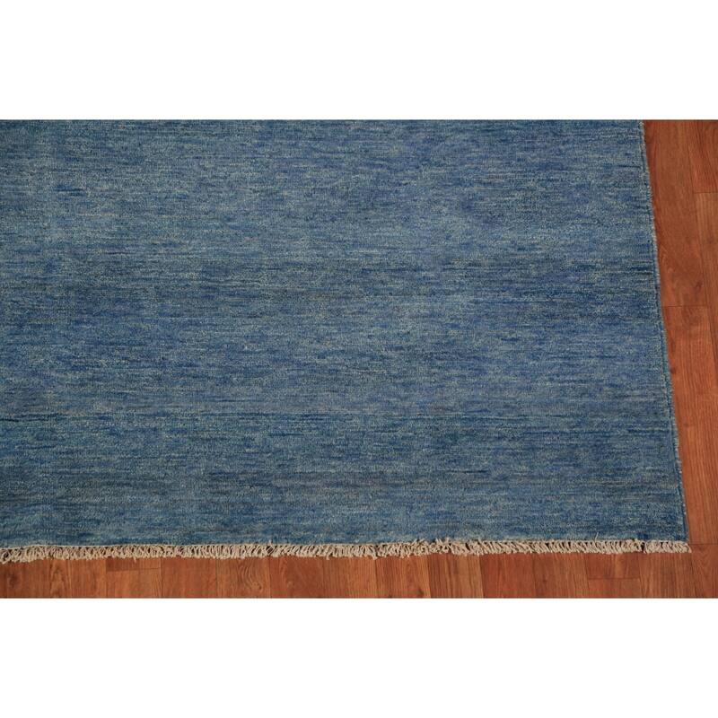 Tribal Modern Blue Gabbeh Area Rug Hand-Knotted Oriental Wool Carpet - 6'7" x 9'8"