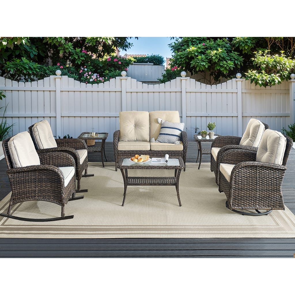 Patio Rocking Chair with Gilder Sofa, Swivel Chair, Table