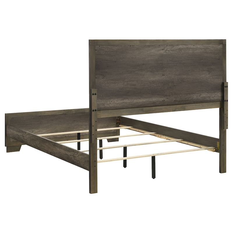 Janine Transitional Wood Panel Bed Grey with V-Shaped Panel