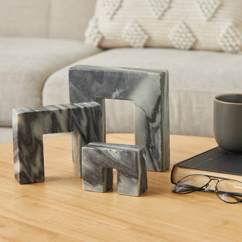 White or Black Marble Square Arch Abstract Decorative Sculpture with Varying Sizes (Set of 3) - Black