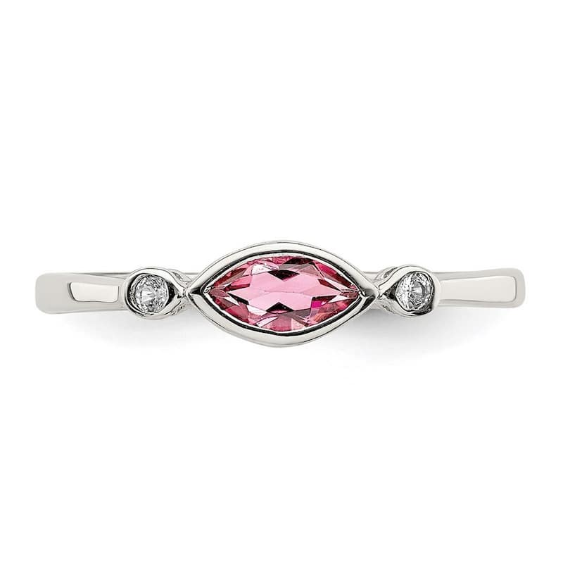 Curata 925 Sterling Silver Polished Pink Tourmaline and White Topaz Ring