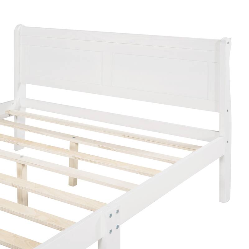 Queen Size Wood Platform Bed with Headboard and Wooden Slat Support