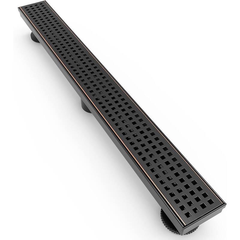 24-Inch Linear Shower Floor Drain, Square Hole Grate - 24 inch - Oil Rubbed Bronze