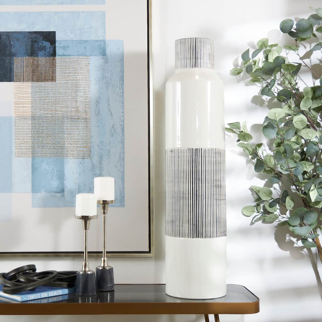 White Ceramic Handmade Decorative Vase - 9"W, 37"H