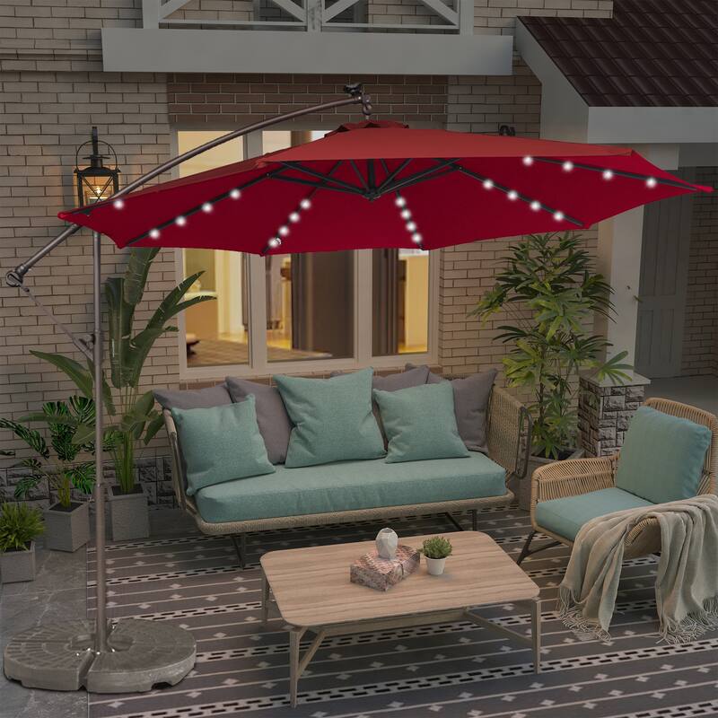 Clihome 10Ft Solar Light Crank Offset Cantilever Patio Umbrella, Without Base