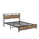preview thumbnail 11 of 10, Rustic Brown Full Size Metal Industrial Bed Frame with LED Lights and USB Ports