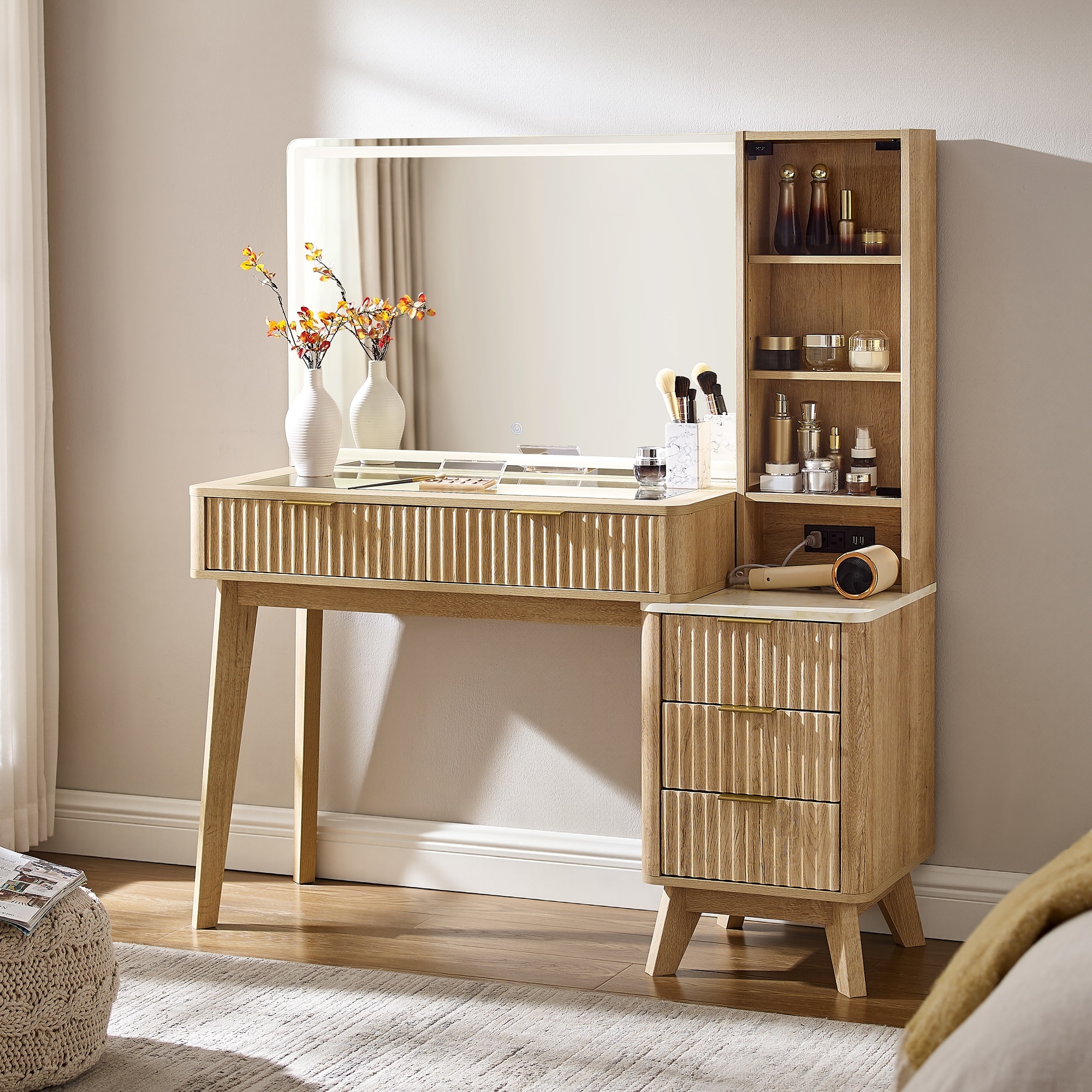 Modern Makeup Vanity Desk with HD Lighted Mirror, Dressing Table